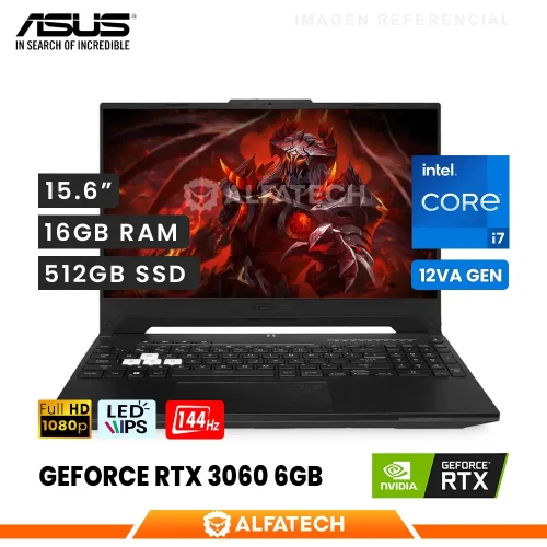 LAPTOP ASUS TUF DASH F15 FX517ZM-HN001W INTEL CORE I7 12650H 16GB RAM 512GB SSD RTX 3060 6GB 15.6 FHD IPS 144HZ