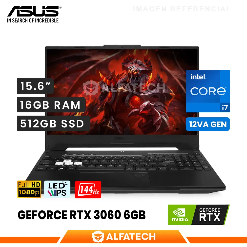 LAPTOP ASUS TUF DASH F15 FX517ZM-HN001W INTEL CORE I7 12650H 16GB RAM 512GB SSD RTX 3060 6GB 15.6 FHD IPS 144HZ