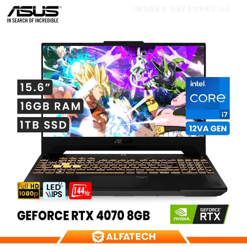 LAPTOP ASUS TUF DASH F15 FX507ZV INTEL CORE I7 12700H 16GB RAM 1TB SSD RTX 4070 8GB 15.6 FHD IPS 144HZ