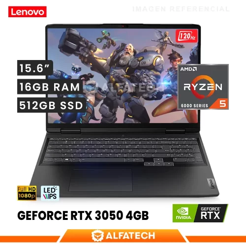 LAPTOP LENOVO IDEAPAD GAMING 3 15ARH7 AMD RYZEN 5 6600H 16GB RAM 512GB SSD RTX 3050 4GB 15.6 FHD IPS 120HZ(82SB00HPLM)