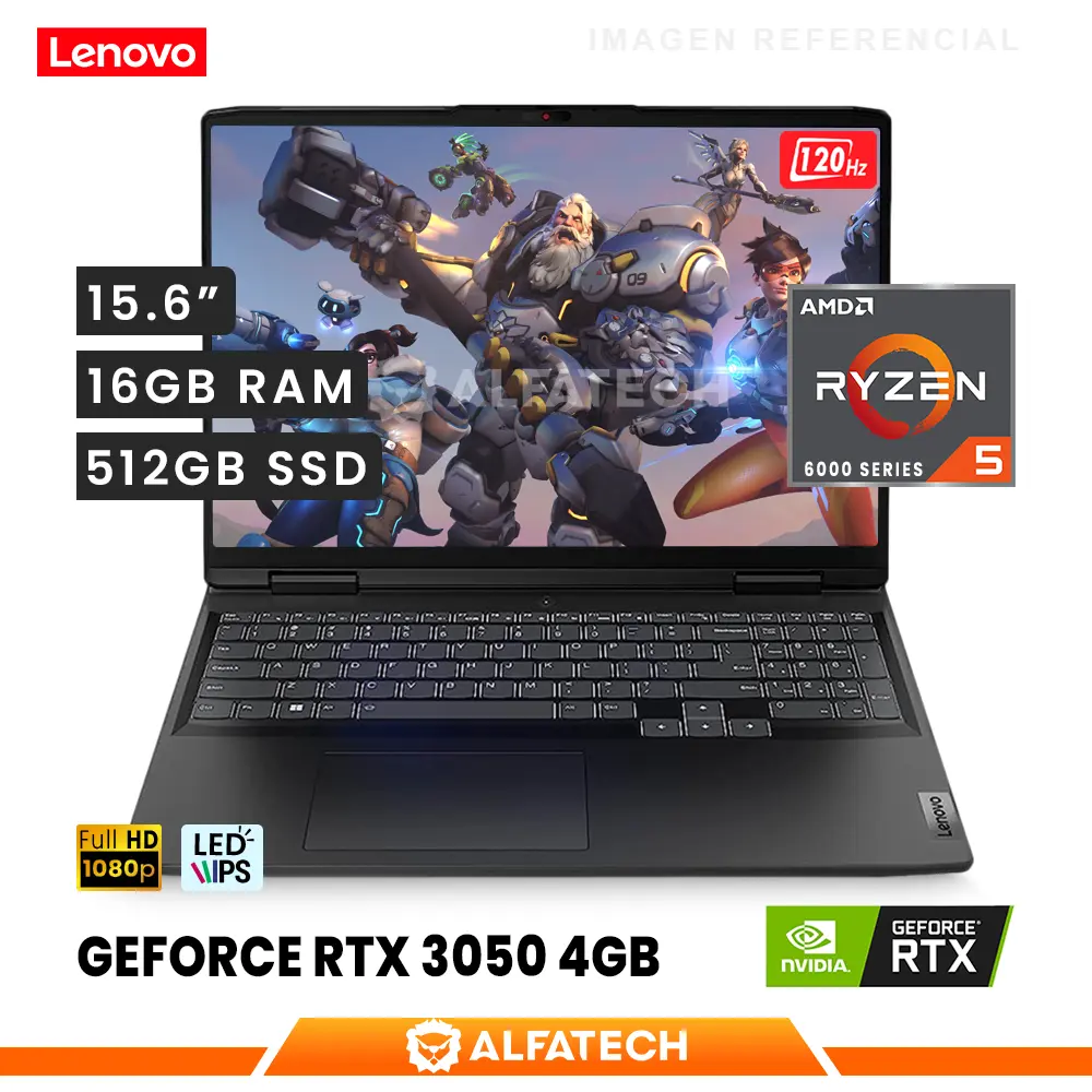 LAPTOP LENOVO IDEAPAD GAMING 3 15ARH7 AMD RYZEN 5 6600H 16GB RAM 512GB SSD RTX 3050 4GB 15.6 FHD IPS 120HZ(82SB00HPLM)