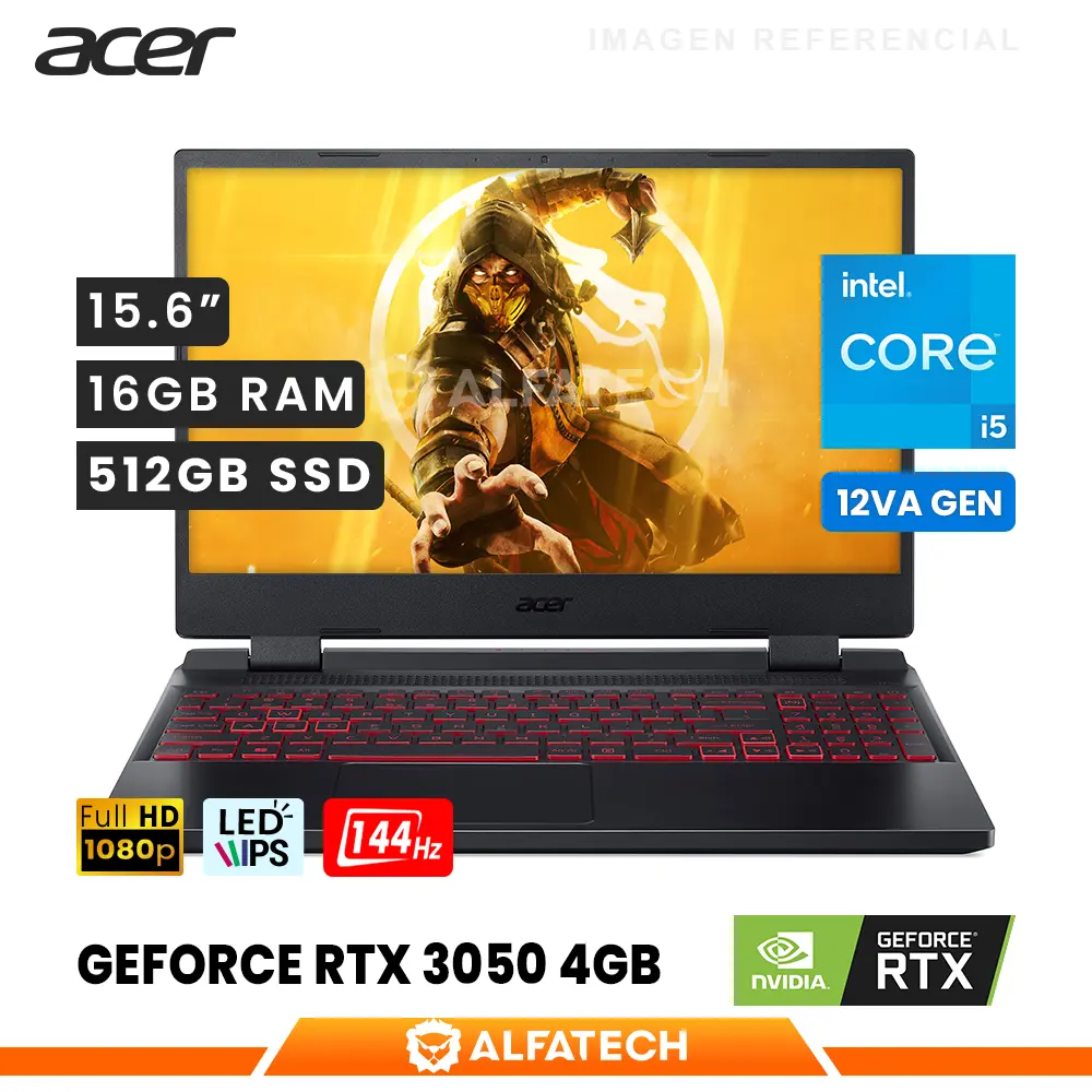 LAPTOP ACER NITRO 5 AN515-58-56C8 INTEL CORE I5 12450H 16GB RAM 512GB SSD RTX 3050 4GB 15.6 FHD IPS 144HZ(NH.QFHAL.01J)