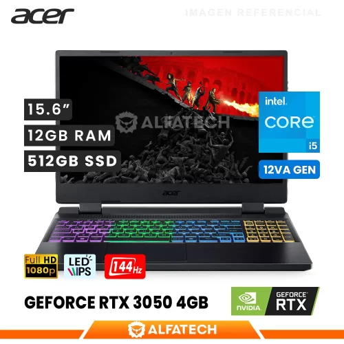 LAPTOP ACER NITRO 5 AN515-58-58PR INTEL CORE I5 12450H 12GB RAM 512GB SSD RTX 3050 4GB 15.6 FHD IPS 144HZ(NH.QFHAL.00V)