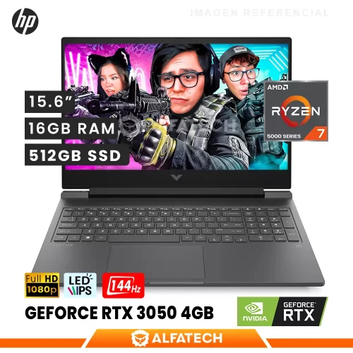 LAPTOP HP VICTUS 15-FB0126LA AMD RYZEN 7 5800H 16GB RAM 512GB SSD RTX 3050 4GB 15.6 FHD IPS 144HZ