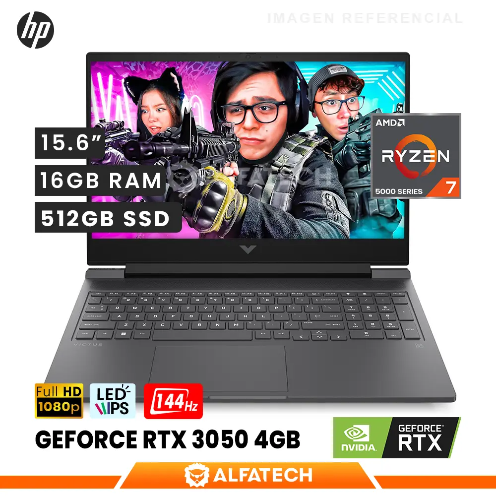 LAPTOP HP VICTUS 15-FB0126LA AMD RYZEN 7 5800H 16GB RAM 512GB SSD RTX 3050 4GB 15.6 FHD IPS 144HZ