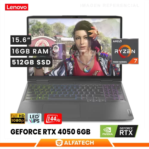 LAPTOP LENOVO LOQ 15APH8 GAMING AMD RYZEN 7 7840HS 16GB RAM 512GB SSD RTX 4050 6GB 15.6 FHD IPS 144HZ (82XT001NUS)