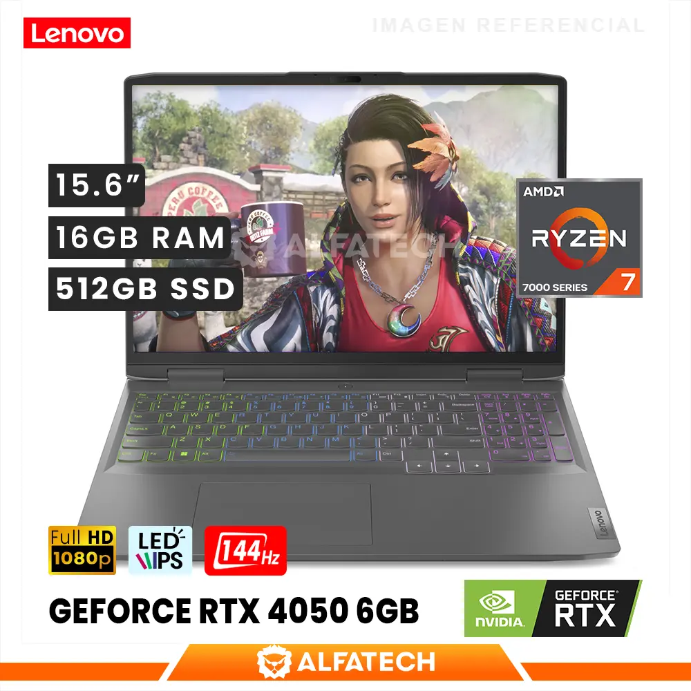 LAPTOP LENOVO LOQ 15APH8 GAMING AMD RYZEN 7 7840HS 16GB RAM 512GB SSD RTX 4050 6GB 15.6 FHD IPS 144HZ (82XT001NUS)