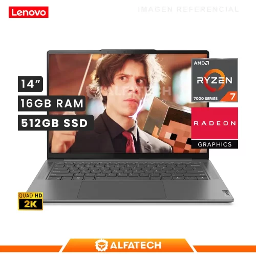 LAPTOP LENOVO YOGA 7 ARP8 AMD RYZEN 7 7735U 16GB RAM 512GB SSD 14 2.2K TS(82YM004JLM)
