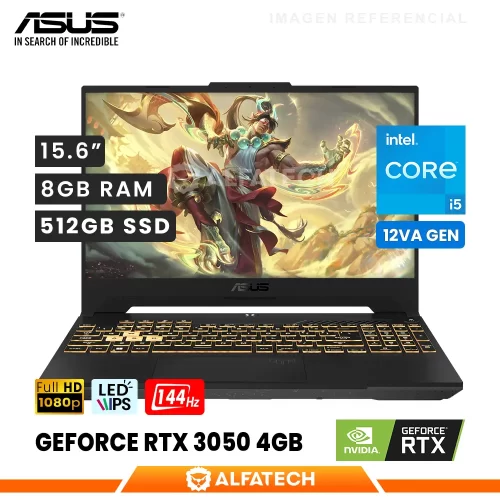 LAPTOP ASUS TUF GAMING F15 FX507ZC4-HN005W INTEL CORE I5 12500H 8GB RAM 512GB SSD RTX 3050 4GB 15.6 FHD IPS 144HZ (90NR0GW1-M001D0)