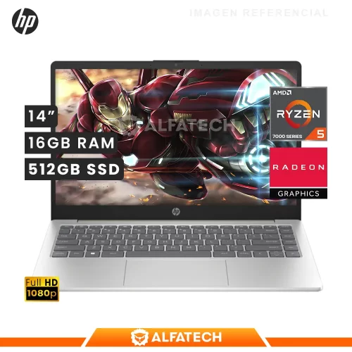 LAPTOP HP 14-EM0009LA AMD RYZEN 5 7520U 16GB RAM 512GB SSD 14 FHD(802L8LA#ABM)