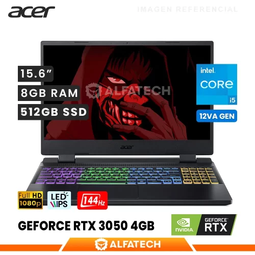 LAPTOP ACER NITRO 5 AN515-58-57VS INTEL CORE I5-12450H 8GB RAM 512GB SSD RTX 3050 4GB 15.6 FHD 144HZ (NH.QFHAL.00R)