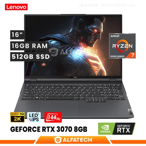 LAPTOP LEGION 5 PRO 16ACH6H AMD RYZEN 7 5800H 16GB RAM 512GB SSD RTX 3070 8GB 16 WQXGA IPS 165HZ (82JQ00BBLM)
