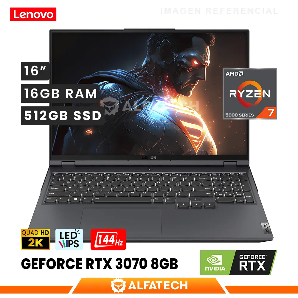 LAPTOP LEGION 5 PRO 16ACH6H AMD RYZEN 7 5800H 16GB RAM 512GB SSD RTX 3070 8GB 16 WQXGA IPS 165HZ (82JQ00BBLM)