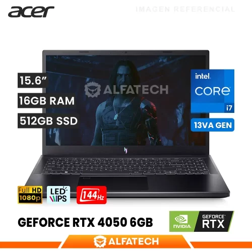 LAPTOP ACER NITRO V15 ANV15-51-711U INTEL CORE I7 13620H 16GB RAM 512GB SSD RTX 4050 6GB 15.6 FHD IPS 144HZ (NH.QN8AL.002)