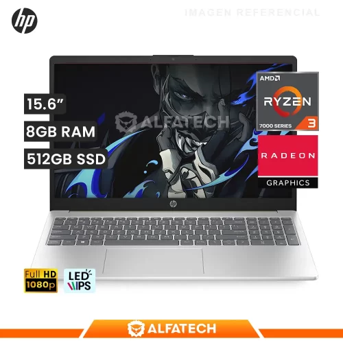 LAPTOP HP 15-FC0000LA AMD RYZEN 3 7320U 8GB RAM 512GB SSD 15.6 FHD (7Y9A9LA#ABM)