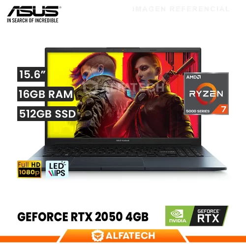 LAPTOP ASUS VIVOBOOK PRO M6500QF-HN051 AMD RYZEN 7 5800H 16GB RAM 512GB SSD RTX 2050 4GB 15.6 FHD IPS (90NB1241-M002H0)