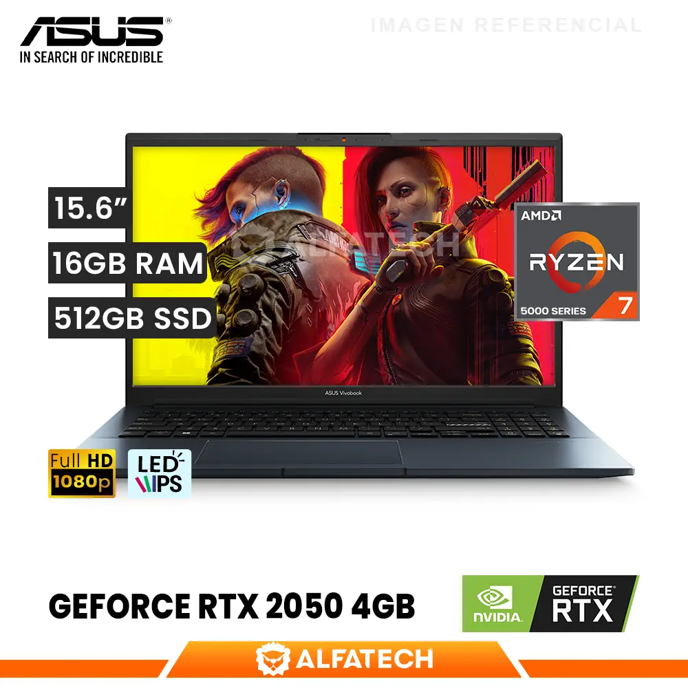 LAPTOP ASUS VIVOBOOK PRO M6500QF-HN051 AMD RYZEN 7 5800H 16GB RAM 512GB SSD RTX 2050 4GB 15.6 FHD IPS (90NB1241-M002H0)