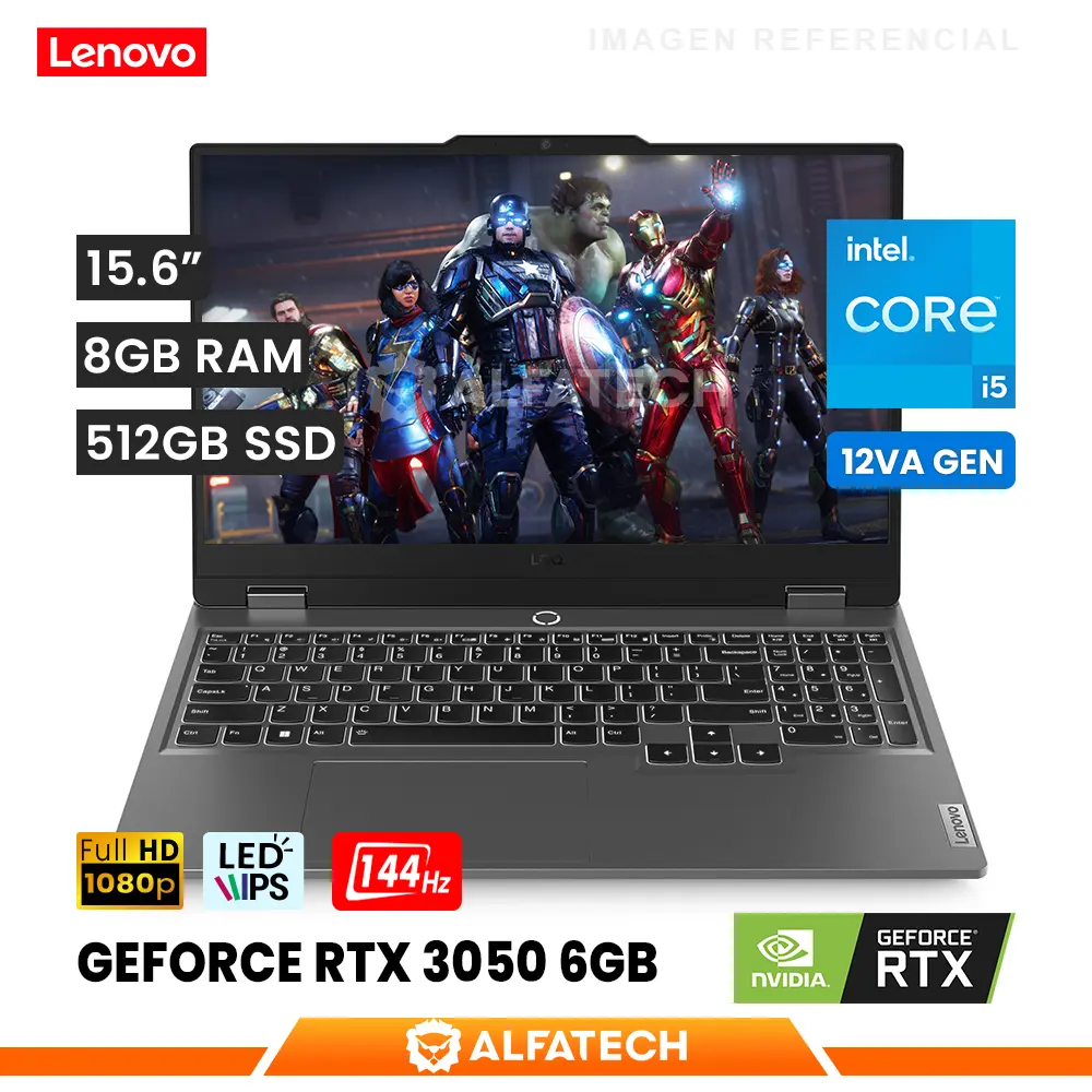 LAPTOP LENOVO LOQ 15IAX9 INTEL CORE I5 12450HX 8GB RAM 512GB SSD RTX 3050 6GB 15.6 FHD IPS 144HZ (83GS006WLM)