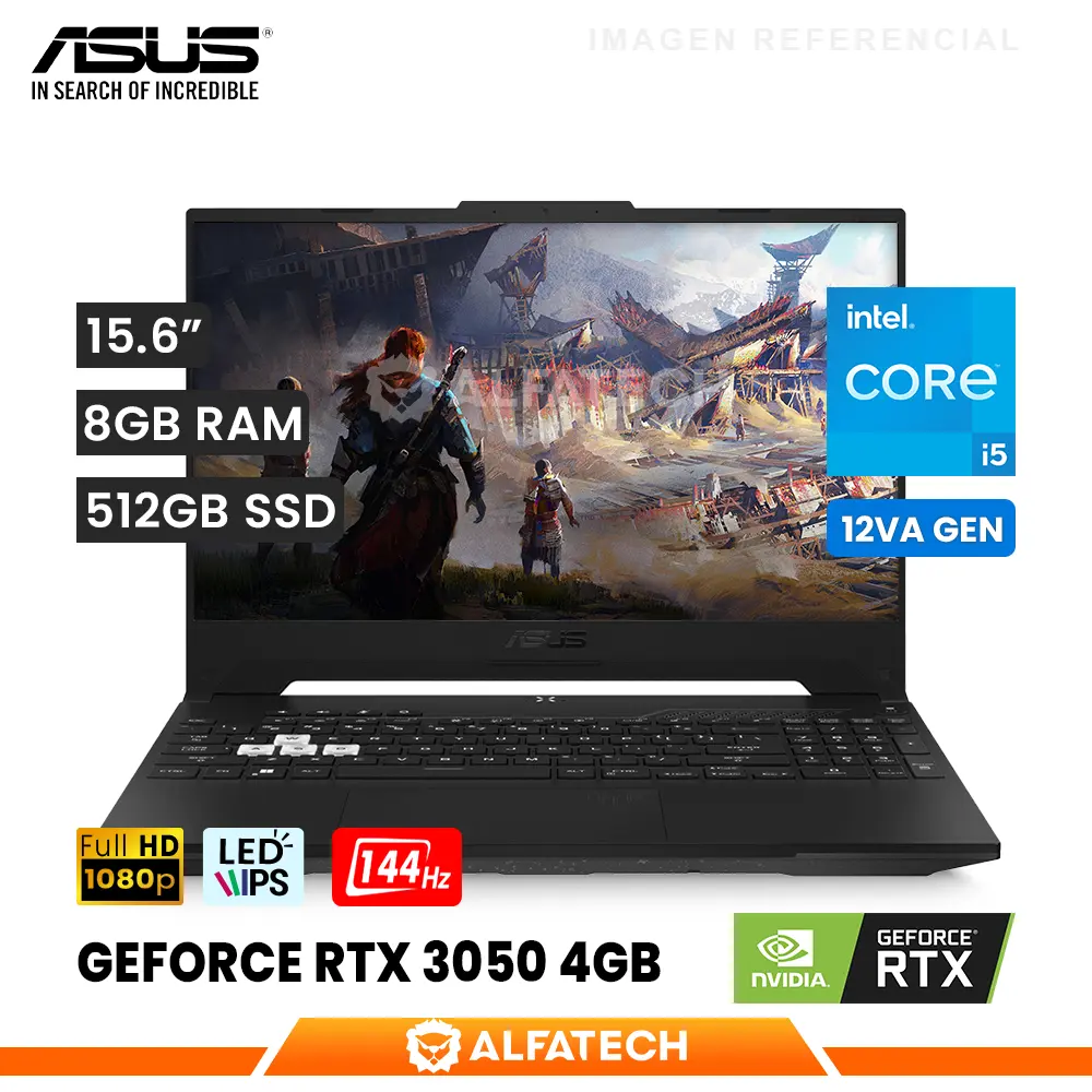 LAPTOP ASUS TUF DASH F15 FX517ZC-HN005W INTEL CORE I5 12450H 8GB RAM 512GB SSD RTX 3050 4GB 15.6 FHD IPS 144HZ (90NR09L3-M001K0)